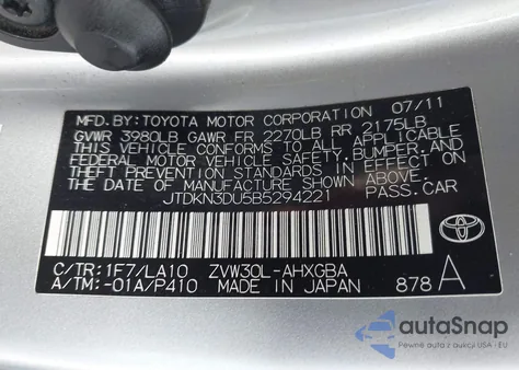 2011 Toyota Prius Four z USA, uszkodzony, nr VIN JTDKN3DU5B5294221